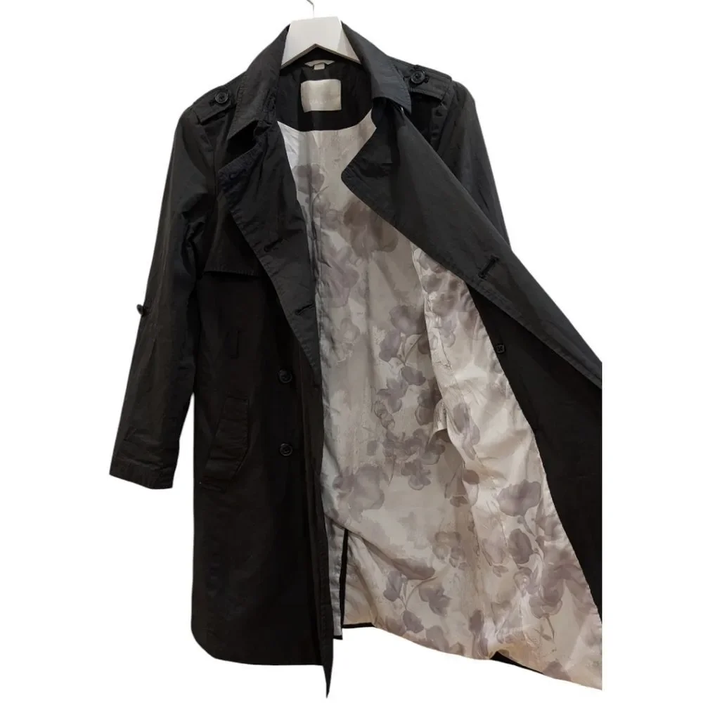 Soia & Kyo Lightweight Floral Lined Double Breasted Trench Coat - Black Size XS - Picture 4 of 9